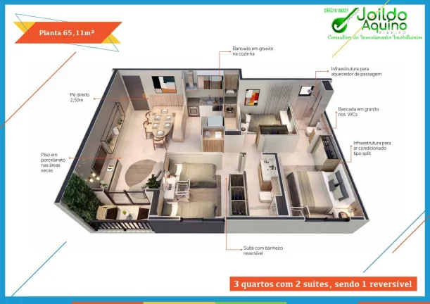Imagem Apartamento de 2 e 3 quartos, lazer no bairro Joaquim Távora