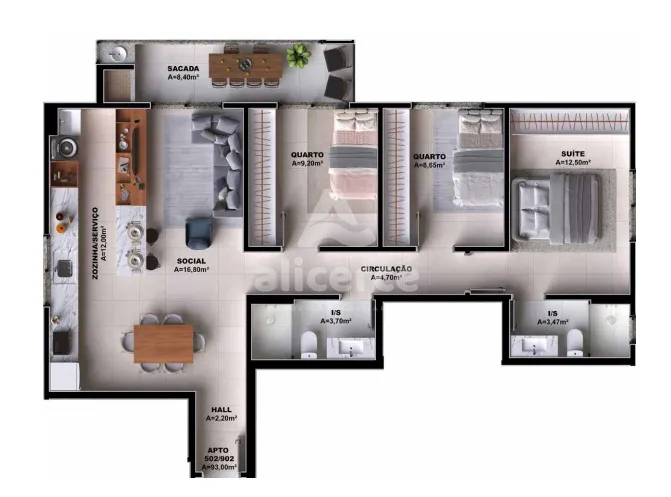 Imagem Apartamento à venda com 3 quartos 1 suíte, 93m² em Centro Palhoça