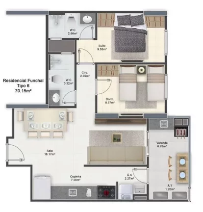 Imagem Apartamento com 2 dormitórios à venda, 70 m² por R$ 510.089,62 - Guilhermina - Praia Grande/SP
