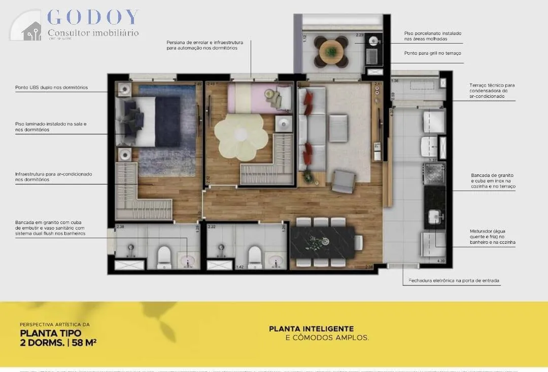 Imagem Apartamento à venda 2 Quartos, 1 Suite, 1 Vaga, 58.45M², Jardim Esplanada, São José dos Campos - SP | VISION COLINAS