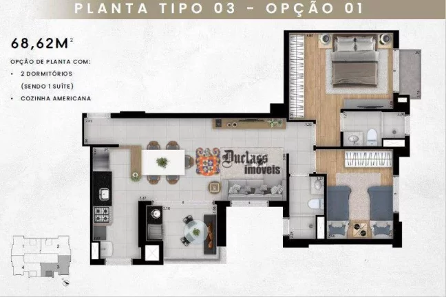 Imagem Apartamento com 2 dormitórios (1 suíte) à venda, 68 m² por R$ 733.816 - Jardim Guanabara - Campinas/SP
