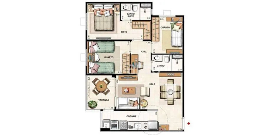 Imagem Apartamento no Weekend Bandeirantes, 67 m² e 3 quartos