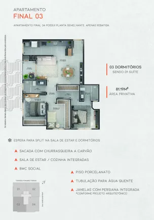 Imagem Apartamento com 3 Quartos à Venda, 78 m²em São Cristóvão - Criciúma