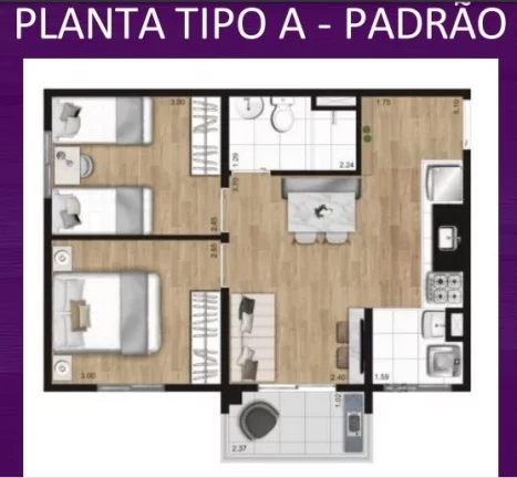 Imagem TABOÃO SBC | 2 DORMITÓRIOS | SACADA | 1 VAGA | 44MTS