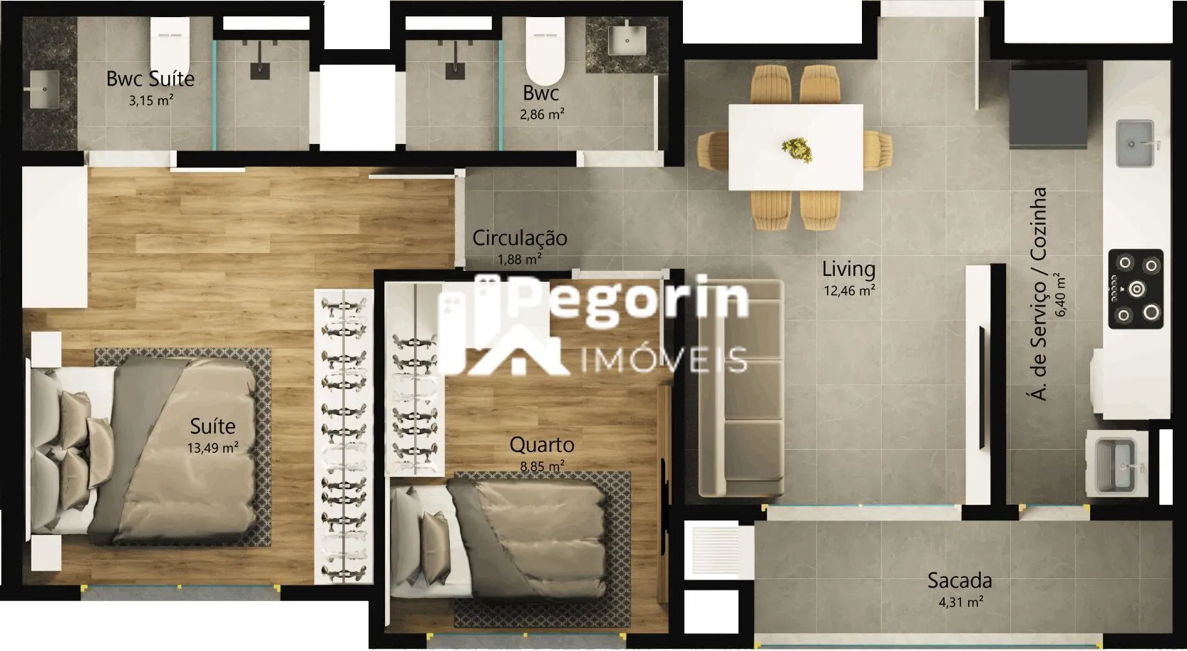 Imagem Apartamento à venda em Pinhais, Centro, com 2 quartos, 61,97m²