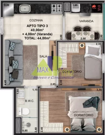Imagem APARTAMENTO 02 DORMITÓRIOS/SACADA/01VAGA