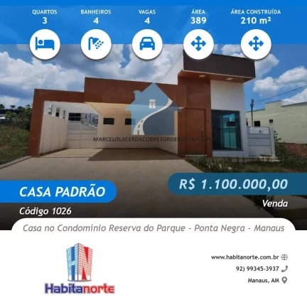 Foto do imóvel CASA NO CONDOMÍNIO RESERVA DO PARQUE - PONTA NEGRA