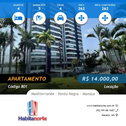 Foto do imóvel MEDITERRANÉE ALUGUEL DE APARTAMENTO MOBILIADO NA PONTA NEGRA