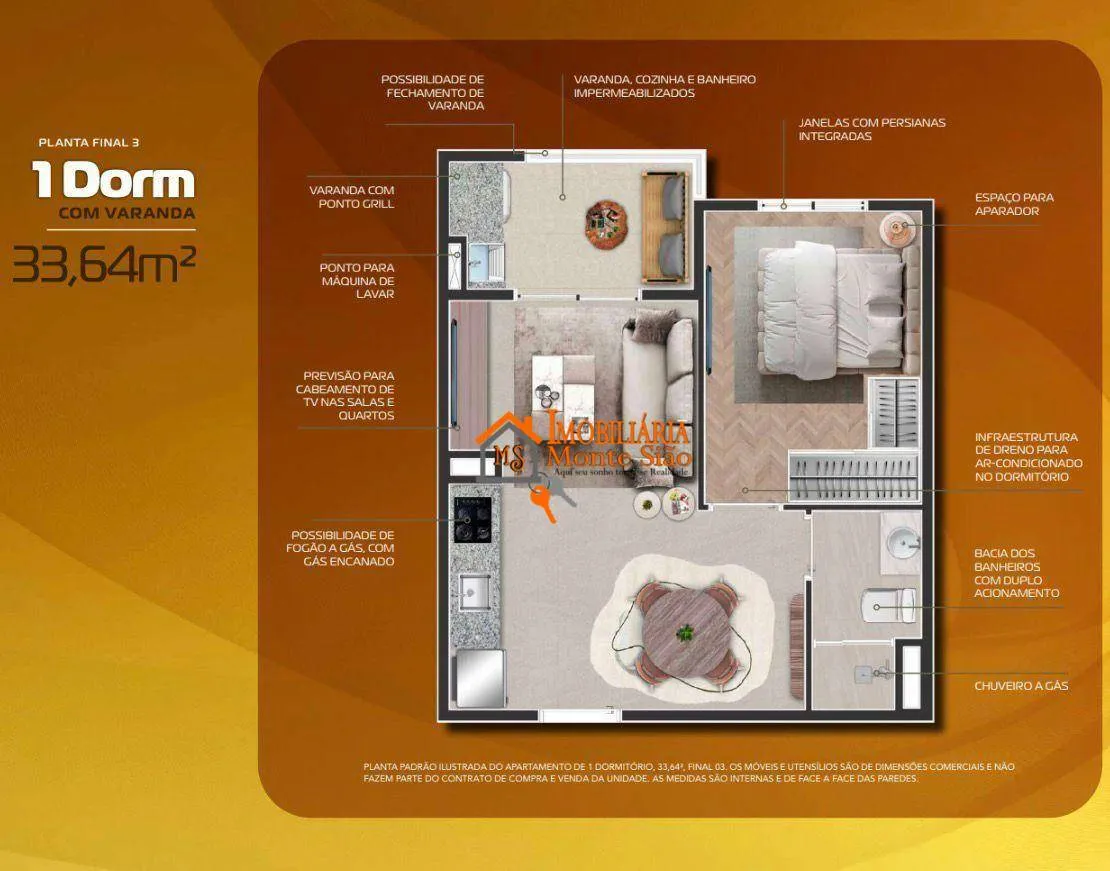Imagem Apartamento com 1 dormitório à venda, 33 m² por R$ 270.804,36 - Picanco - Guarulhos/SP