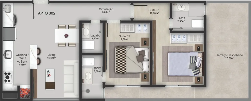 Imagem Apartamento à venda no Centro de Balneário Camboriú-SC: 2 quartos, 1 suíte, 2 banheiros, 1 vaga de garagem - 61,82 m².