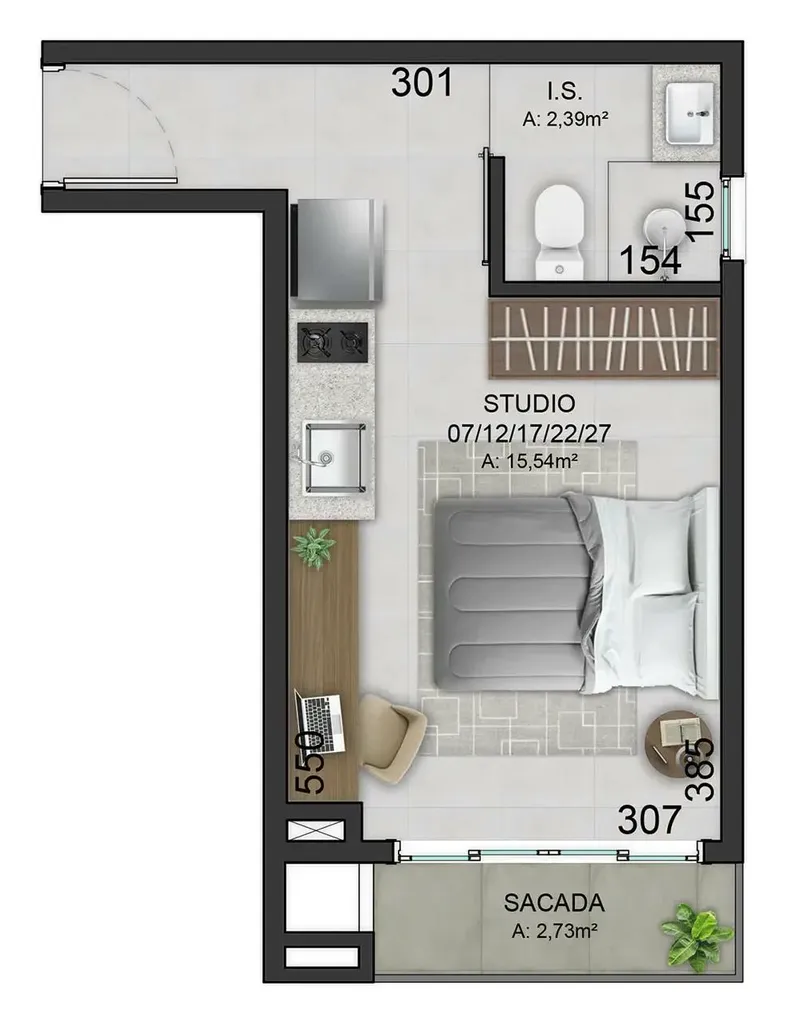 Imagem Apartamento à venda em Curitiba-PR, Bacacheri: 1 quarto, 1 banheiro, 20,61 m² de área! Venha conferir!