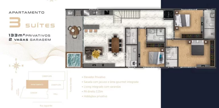 Imagem Monte Carlo Yatchs Apartamento 3 suítes frente mar Praia Zimbros Bombinhas SC