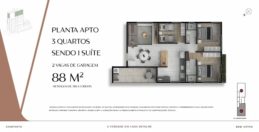 Imagem Apartamento para Venda em São José dos Pinhais, Centro, 2 dormitórios, 1 suíte, 2 banheiros, 1 vaga