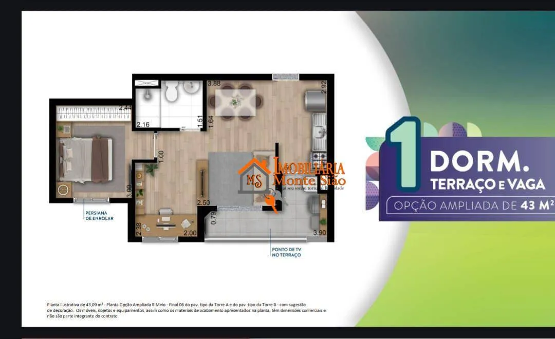 Imagem Apartamento com 1 dormitório à venda, 43 m² por R$ 350.000,00 - Vila Augusta - Guarulhos/SP