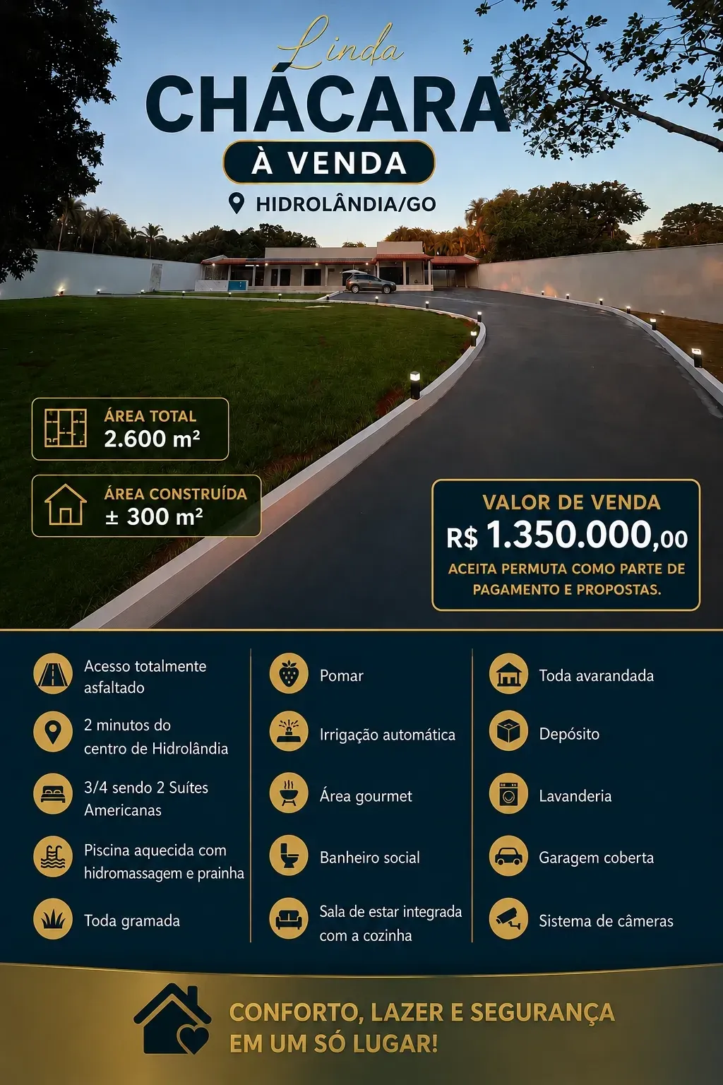 Imagem Chácara com 3 Quartos à Venda, 2.600 m² em Condomínio Cidade das Águas - Hidrolândia