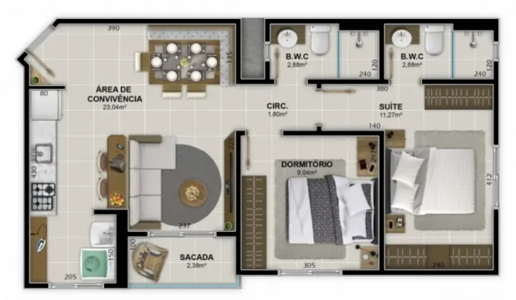 Imagem Apartamento com 2 Quartos à Venda, 61 m² em Centro - Criciúma