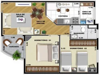 Imagem Apartamento para locação em São Bernardo do Campo - Vila Euclides 2 quartos, 1 banheiro, 1 vaga de garagem Condomínio Puerto Madero