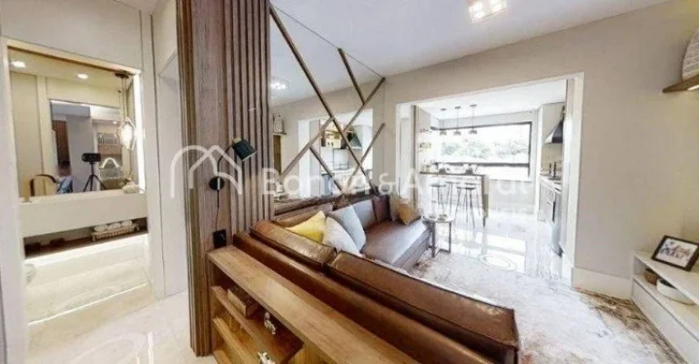 Imagem Apartamento moderno, com living integrado à cozinha e à varanda gourmet com churrasqueira, lavabo,...