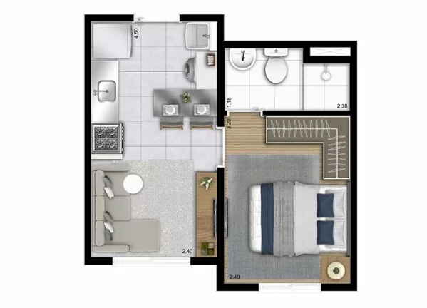Imagem APARTAMENTO DE 24,83M², 1 DORMITÓRIO SEM VAGA A VENDA - MOOCA - ZONA LESTE - SÃO PAULO/SP