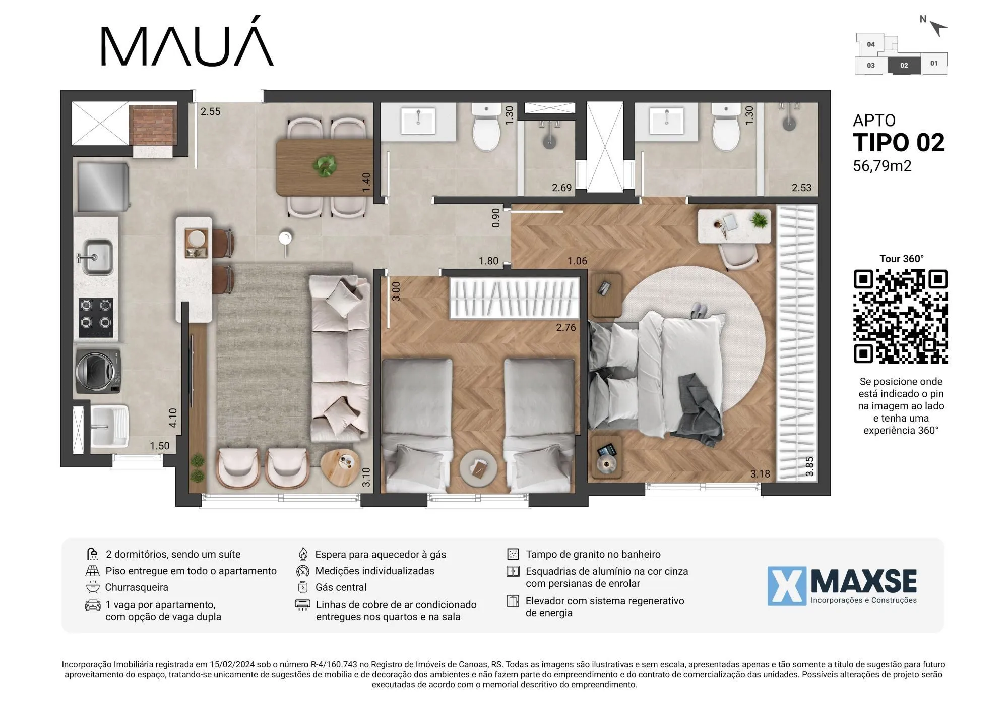 Imagem Apto novo, 02 dorm, 58 m2, 01 vaga, Bairro Fátima Canoas, Elevador, Gás encanado