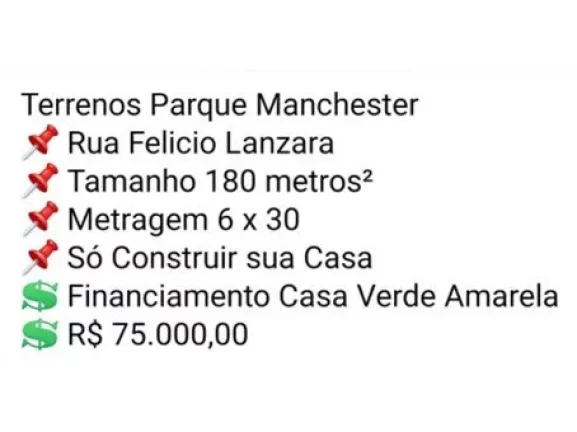 Imagem Bauru/SP, Parque Manchester, Terreno de 180m². Financiamento Casa Verde Amarela
