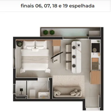 Imagem Loft para Venda em São José dos Pinhais, Centro, 1 dormitório, 1 suíte, 1 banheiro