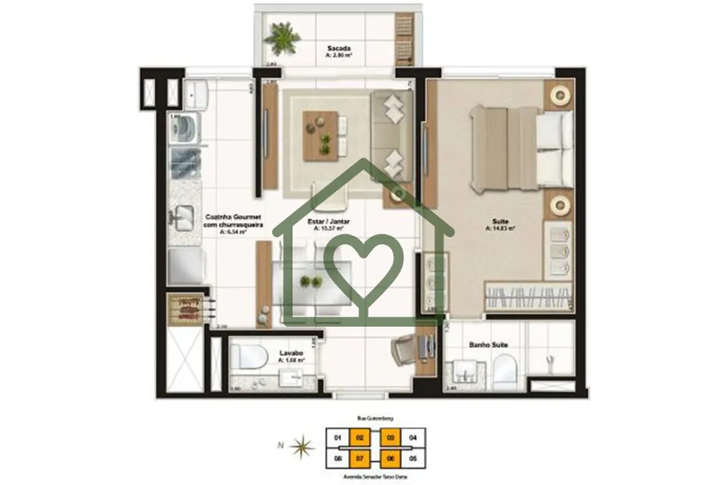 Imagem Apartamento pronto para morar com móveis fixos e eletrodomésticos, composto de sala com sacada abe...