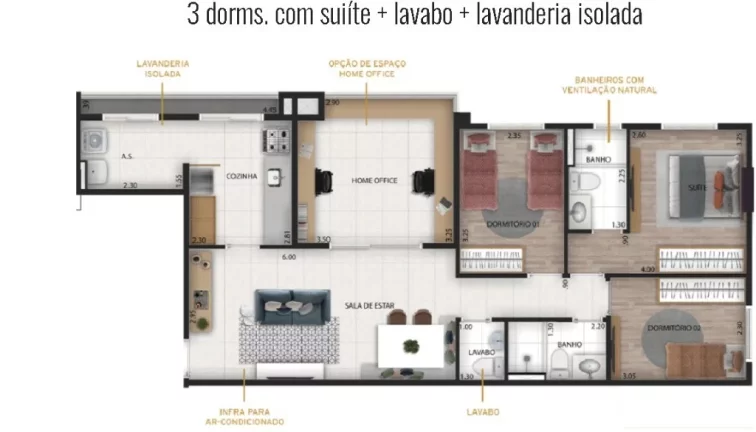 Imagem Apartamento à venda no Centro de Diadema-SP: 3 quartos, 1 suíte, 2 banheiros, 2 vagas, 83m² - Condomínio Lumiere Locan Diadema.
