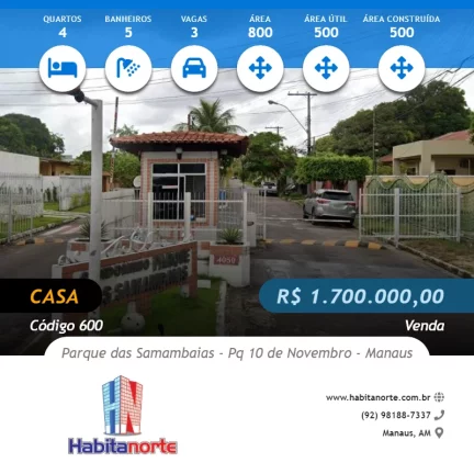 CONDOMÍNIO PARQUE DAS SAMAMBAIAS VENDA DE CASA COM PISCINA EM MANAUS