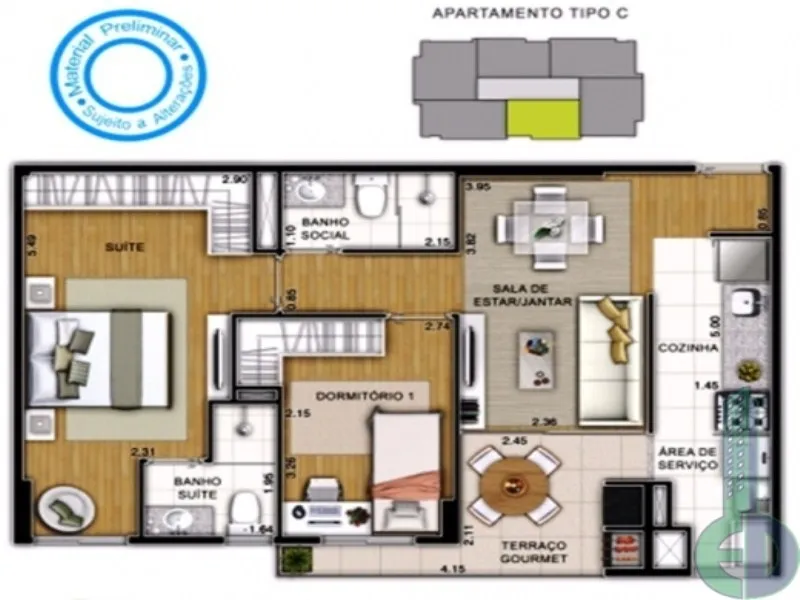 Imagem Apartamento à venda: 2 quartos, 1 suíte, 2 banheiros, 2 vagas em São Caetano do Sul-SP, bairro Santa Paula - Edifício Soho Santa Paula.