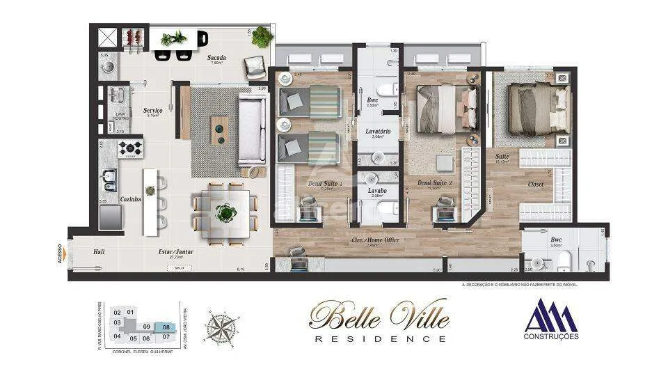 Imagem Apartamento à venda com 1 Suíte + 2 Demi-suítes - em Campinas, São José/SC.