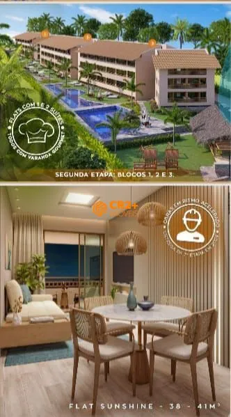 Imagem Flat 54m² com 2 Quartos e 1 Suíte, em Carneiros.