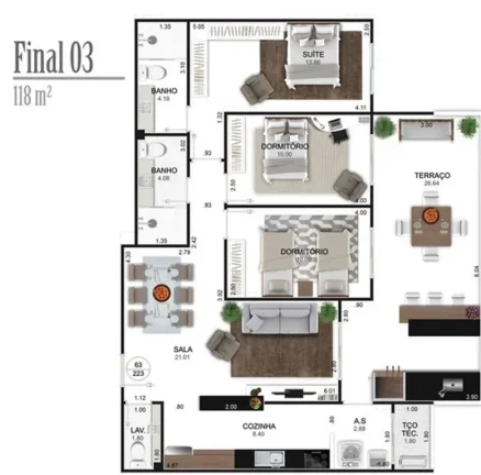 Imagem APARTAMENTO COM 118 m² - CAIÇARA - PRAIA GRANDE SP