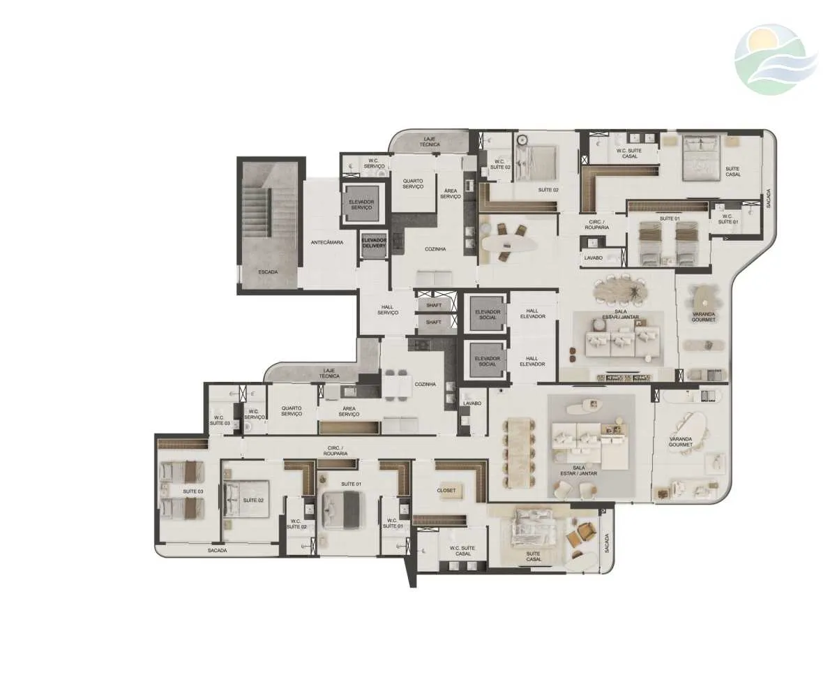 Imagem Apartamento 3 suites, 162m2, andar alto, Venda no Altiplano-Cabo Branco, João Pessoa.