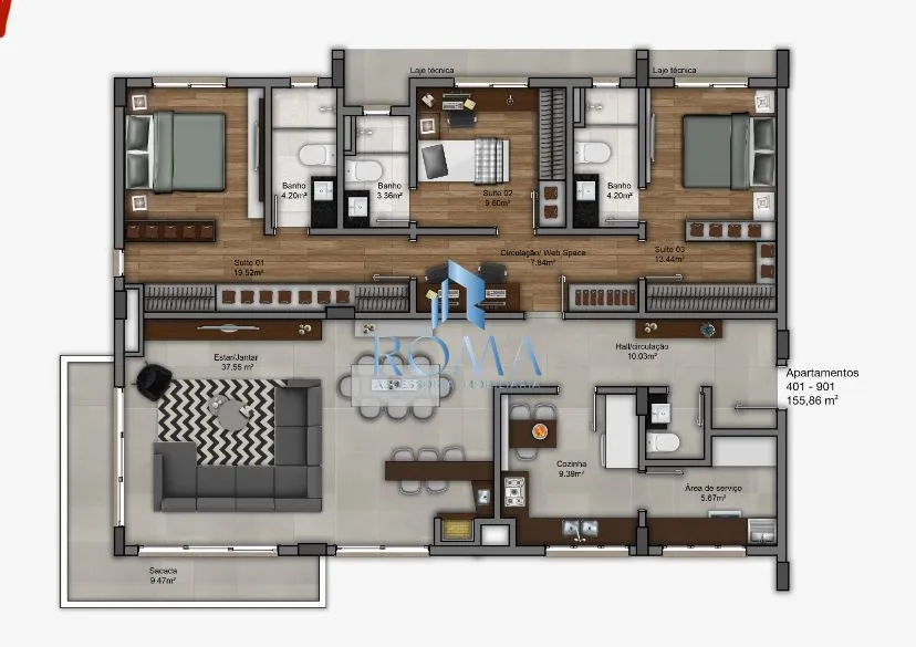 Imagem Apartamento Exclusivo em Santa Maria | 250m², 3 Suítes e Vista Panorâmica