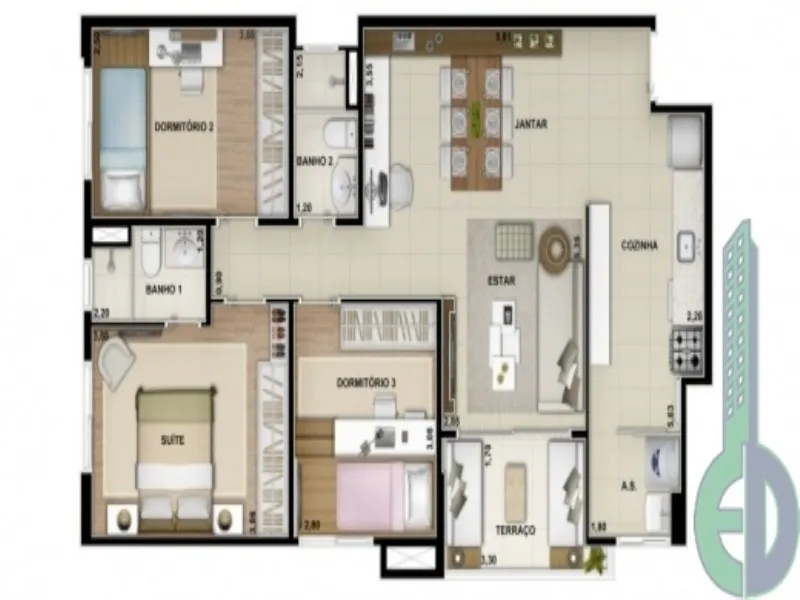 Imagem Apartamento à venda no Condomínio Vivere Patriani - 3 quartos, 1 suite, 2 banheiros, 2 vagas na cidade de São Caetano do Sul.