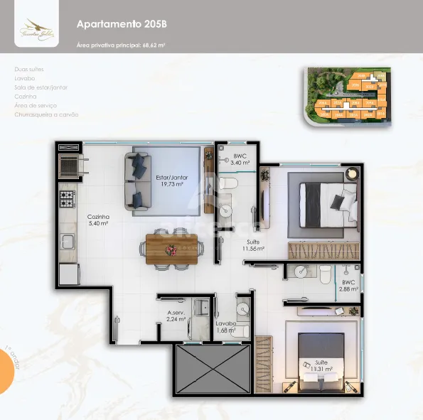 Imagem Apartamento à venda com 2 quartos 2 suítes, 68,62m² em Ingleses do Rio Vermelho Florianópolis