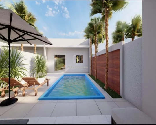 Imagem Casa com piscina em Guaratuba, Rua asfaltada, 700 metros do mar com 101,85 m construído.
