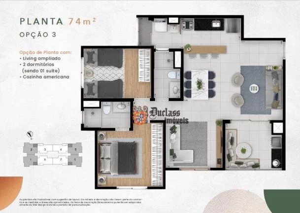 Imagem Apartamento com 2 dormitórios à venda, 61 m² - Parque Rural Fazenda Santa Cândida - Campinas/SP