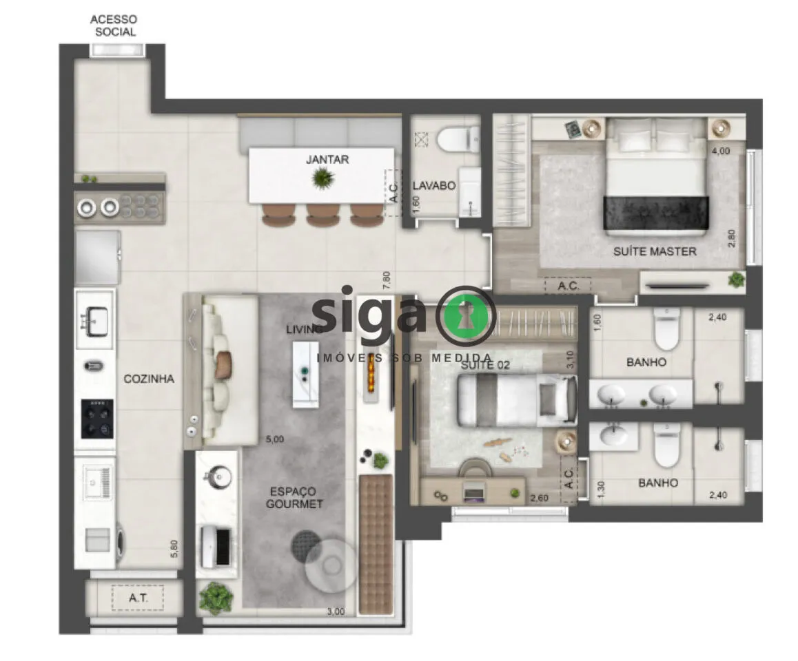 Imagem Apartamento no Brooklin à venda com 80m² 2 Suítes e 1 vaga de garagem