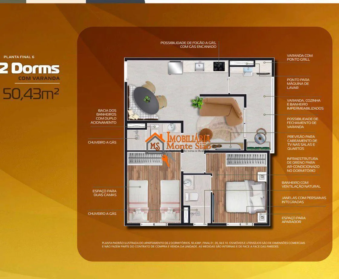 Imagem Apartamento com 2 dormitórios à venda, 50 m² por R$ 453.602,53 - Picanco - Guarulhos/SP