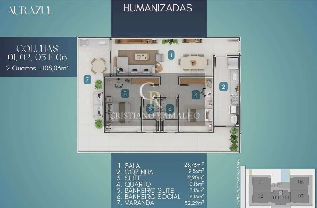 Imagem Apartamento à venda, no Aurazul em Cabo Frio, Passagem, com 2 quartos, 108m2