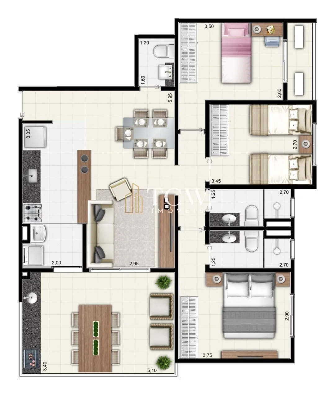 Imagem Apartamento à Venda nas Astúrias | 105 m² | 3 Dormitórios, 1 Suíte | 2 Vagas | Guarujá/SP