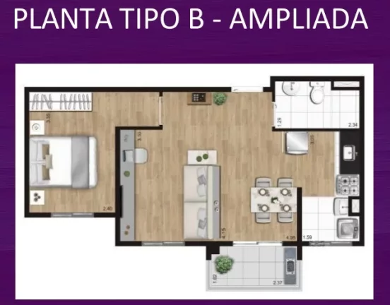 Imagem TABOÃO SBC | 2 DORMITÓRIOS | SACADA | 1 VAGA | 44MTS