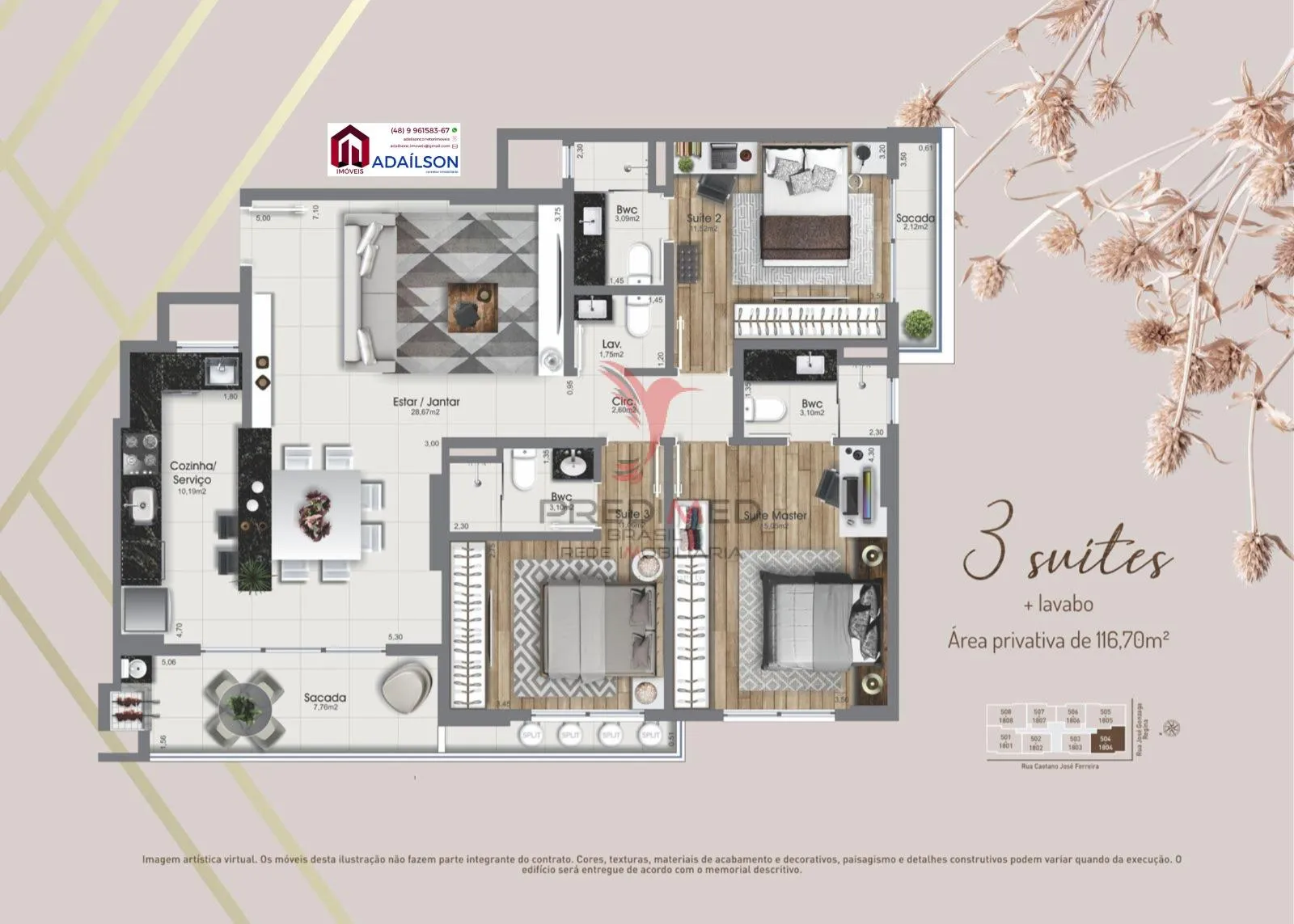 Imagem Apartamentos no Edifício Lyon Residence - Em São Jose - Floripa SC