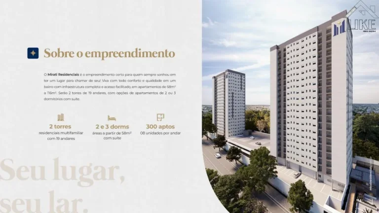 Imagem MIRATI RESIDENCIAL - LANÇAMENTO DE 02 QUARTOS COM SUÍTE NA REGIÃO DA VILA INDUSTRIAL