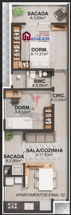 Imagem Apartamentos com 2 Quartos e 1 banheiro à Venda, 72 m² Bairro Serraria - São José SC