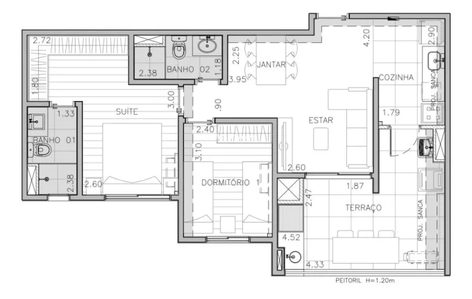 Imagem 2 dormitórios sendo 1 suíte 1 vaga com depósito 67m² no Panamby.
