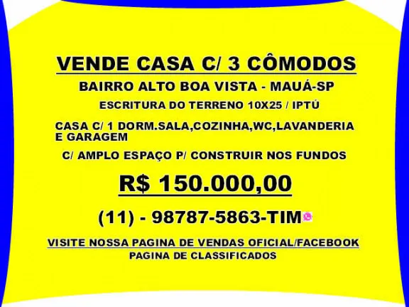 Casa com 1 Quarto à Venda, 250 m² em Jardim Zaira - Mauá