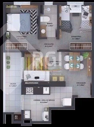 Imagem Apartamento para Venda - 54.78m², 2 dormitórios, 1 vaga - Rio Branco